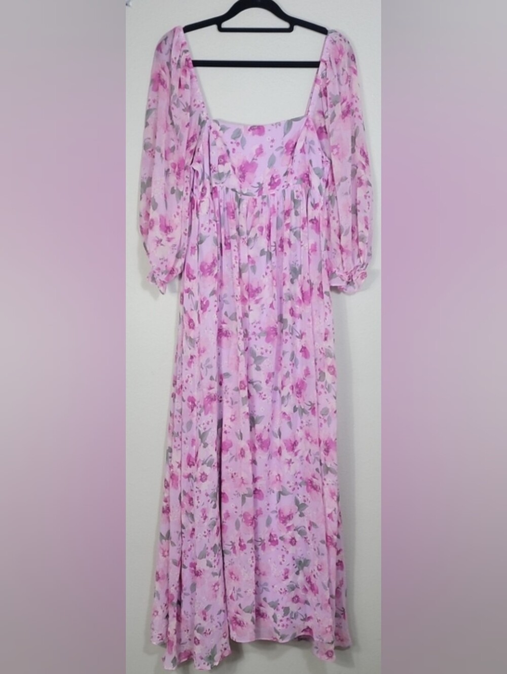 Storia Square Neck Puff Sleeve Floral Maxi Dress Size Small